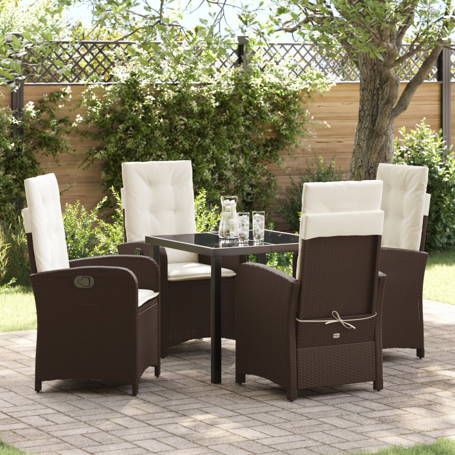 vidaXL 5-delige tuinset met kussens bruin poly rattan vidaXL 5-delige tuinset met kussens bruin poly rattan afbeelding 1
