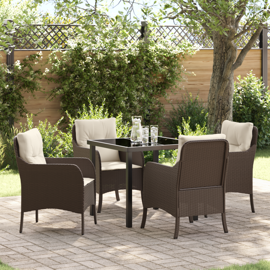 vidaXL 5-delige tuinset met kussens bruin poly rattan vidaXL 5-delige tuinset met kussens bruin poly rattan afbeelding 1