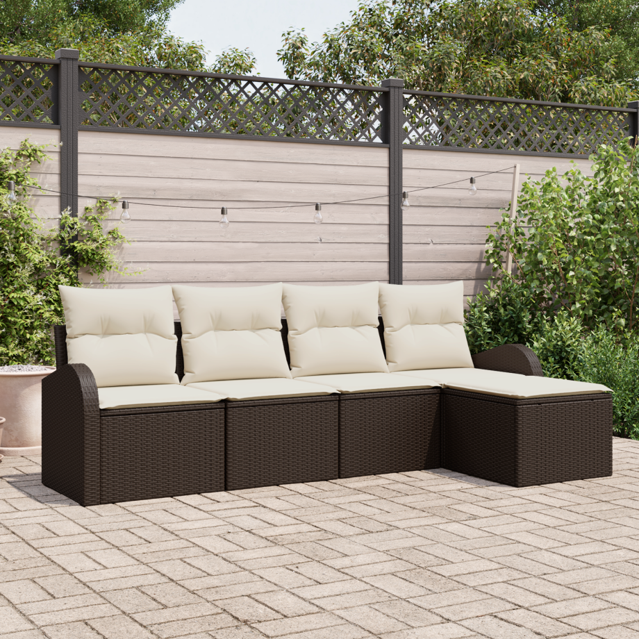 vidaXL Bankstel met kussen met opslag 5 pcs Bruin en wit poly rattan afbeelding 1
