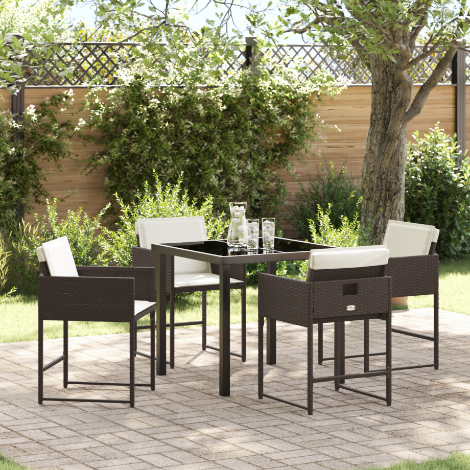 vidaXL 5-delige Tuinset met Kussens Bruin Poly Rattan vidaXL 5-delige Tuinset met Kussens Bruin Poly Rattan afbeelding 1