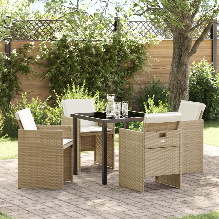 vidaXL 5-delige tuinset met kussens in beige poly rattan afbeelding 1
