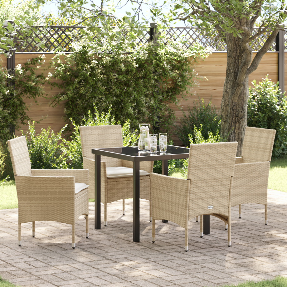 vidaXL 5-delige tuinset met kussens in beige poly rattan afbeelding 1