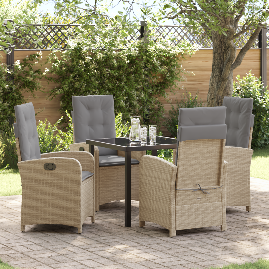 vidaXL 5-delige tuinset met kussens in beige poly rattan afbeelding 1