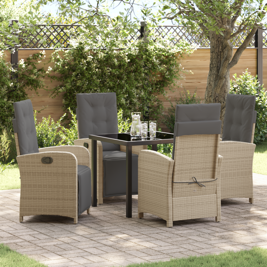 vidaXL 5-delige tuinset met kussens in beige poly rattan afbeelding 1
