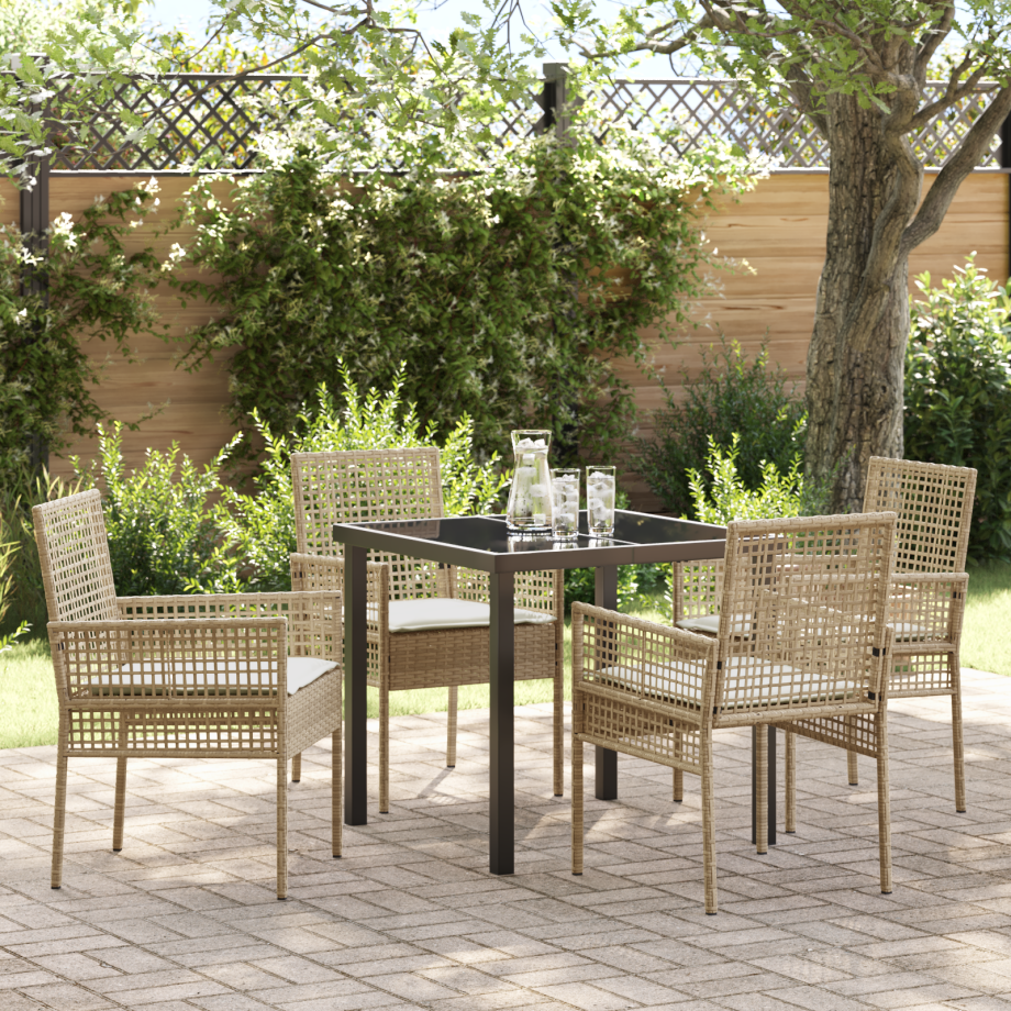 vidaXL 5-delige tuinset met kussens in beige poly rattan vidaXL 5-delige tuinset met kussens in beige poly rattan afbeelding 1