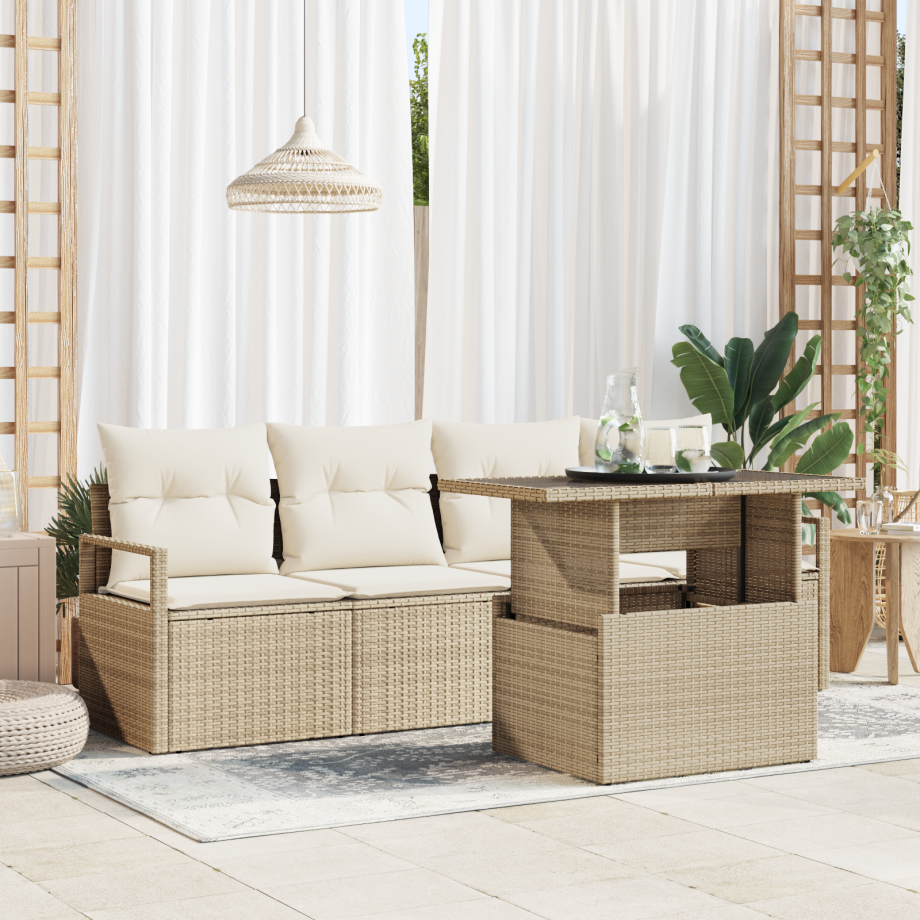 vidaXL 5-delige Tuinset met Kussens in Beige van Poly Rattan afbeelding 1