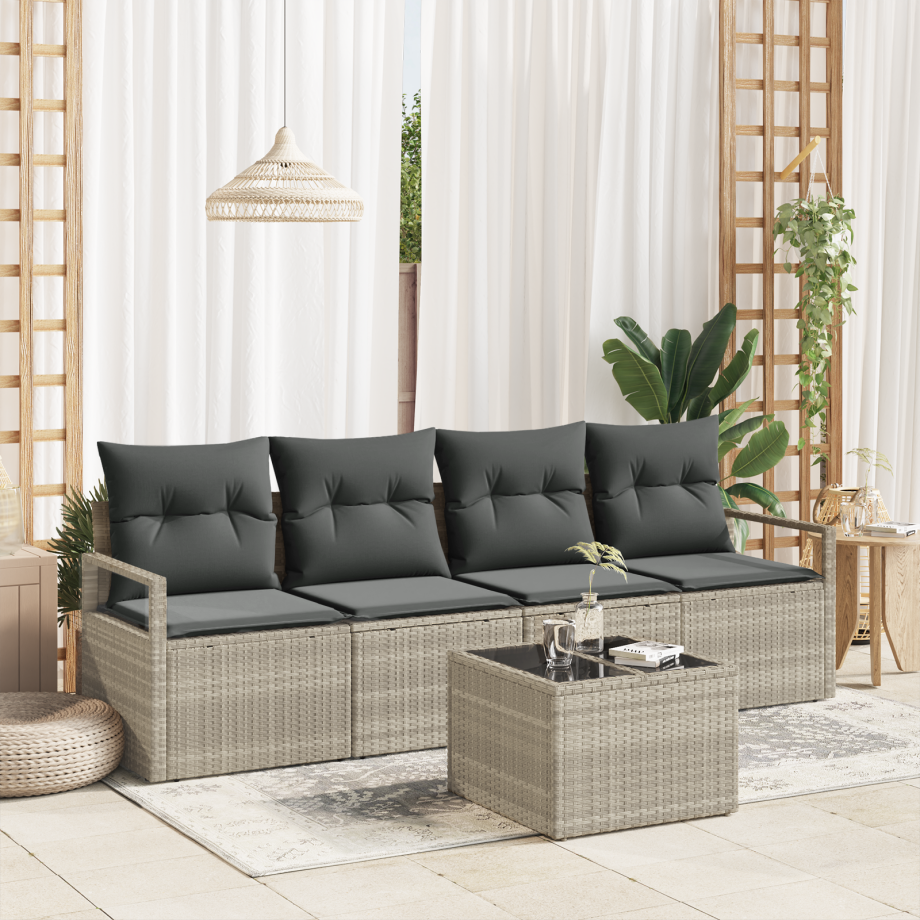 vidaXL Bankstel 5 pcs Licht Grijs en Donker Grijs poly rattan afbeelding 1