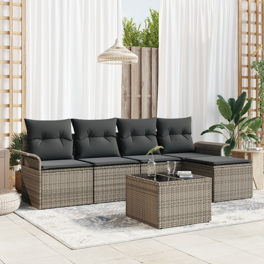 vidaXL Buitensofa met kussen 6 pcs Grijs poly rattan afbeelding 1