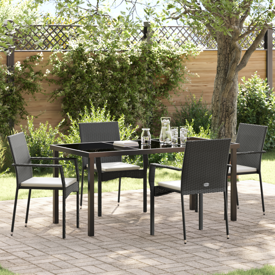 vidaXL 5-delige tuinset met kussens in zwart poly rattan afbeelding 1