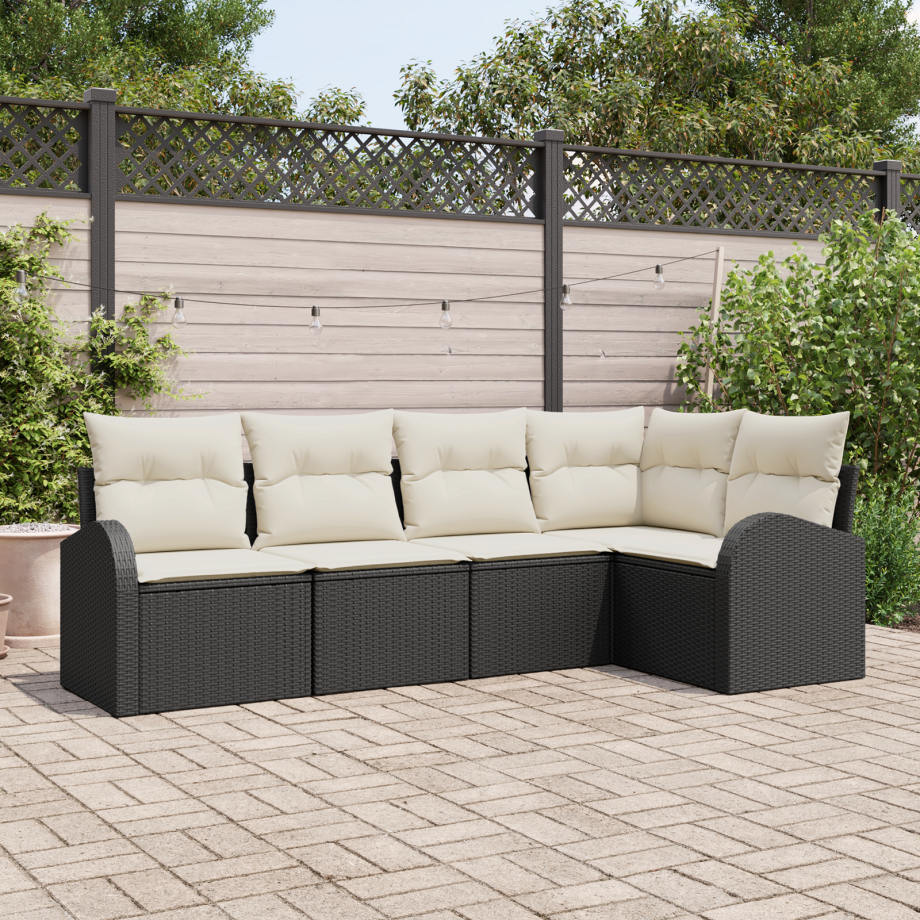 vidaXL Bankstel met kussen 5 pcs Zwart Polyester afbeelding 1