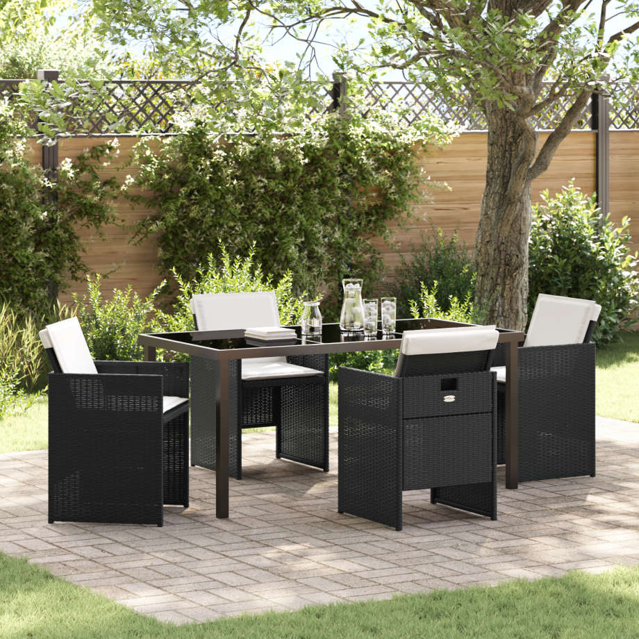 vidaXL 5-delige tuinset met kussens in zwart poly rattan vidaXL 5-delige tuinset met kussens in zwart poly rattan afbeelding 1