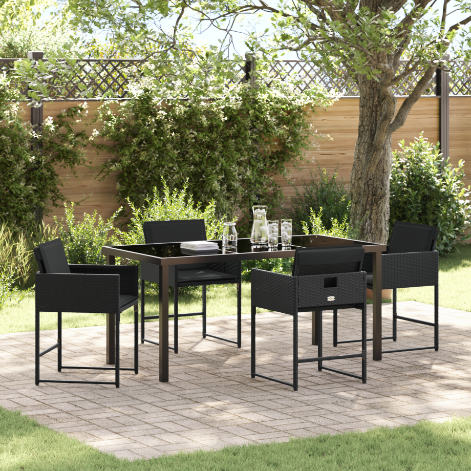 vidaXL 5-delige tuinset met kussens in zwart poly rattan vidaXL 5-delige tuinset met kussens in zwart poly rattan afbeelding 1