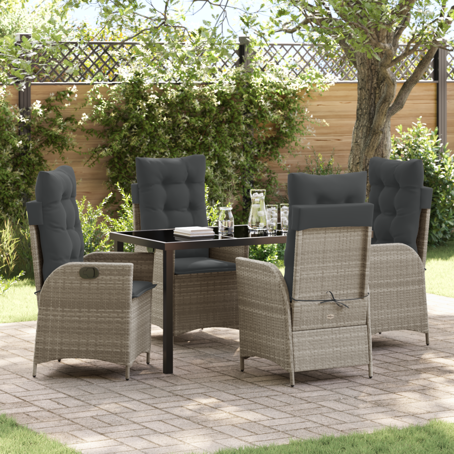 vidaXL 5-delige Tuinset met Kussens Lichtgrijs van Poly Rattan afbeelding 1