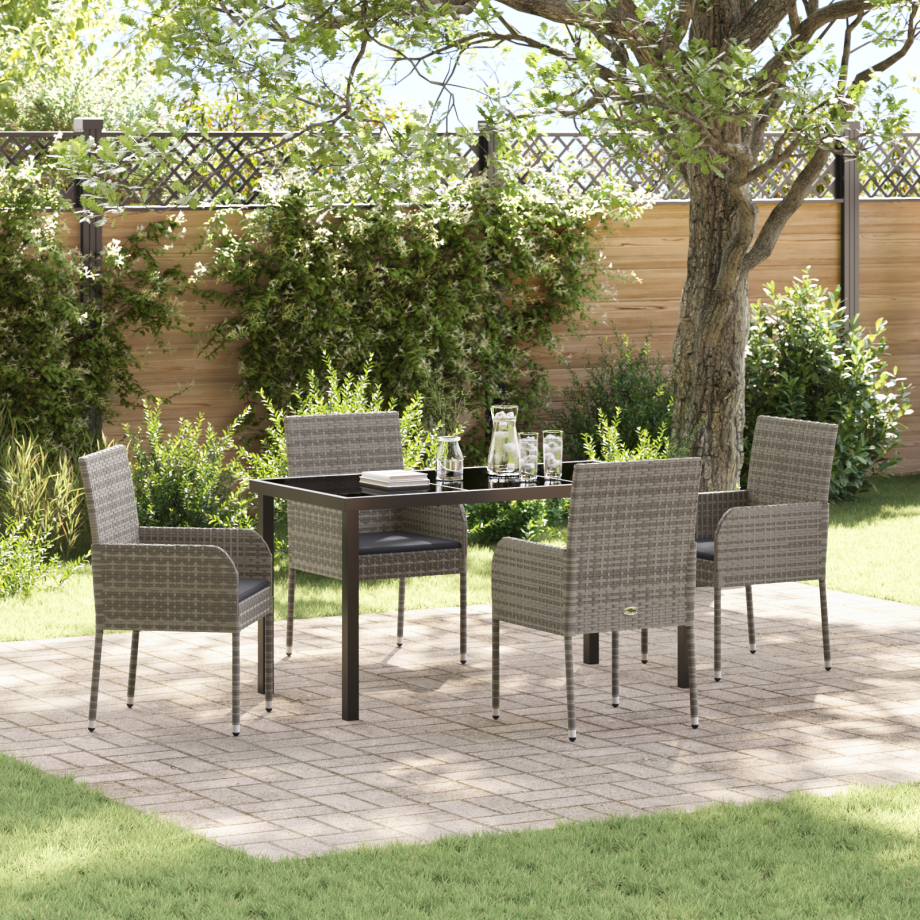 vidaXL 5-delige tuinset met kussens van grijs poly rattan vidaXL 5-delige tuinset met kussens van grijs poly rattan afbeelding 1