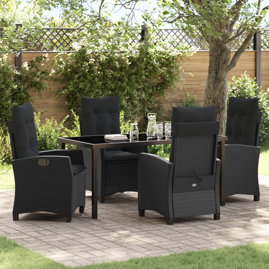 vidaXL 5-delige tuinset met kussens zwart poly rattan vidaXL 5-delige tuinset met kussens zwart poly rattan afbeelding 1