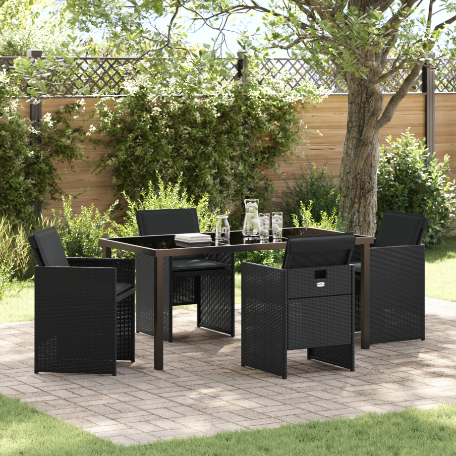 vidaXL 5-delige tuinset met kussens zwart poly rattan afbeelding 1