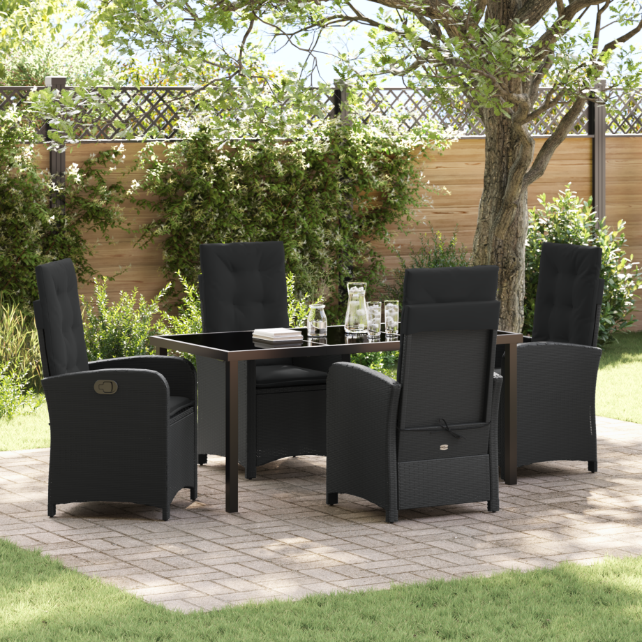 vidaXL 5-delige Tuinset met Kussens Zwart Poly Rattan vidaXL 5-delige Tuinset met Kussens Zwart Poly Rattan afbeelding 1