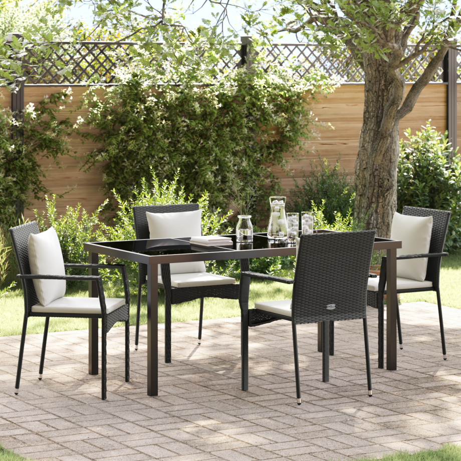 vidaXL 5-delige Tuinset met kussens - Zwart Poly Rattan afbeelding 1