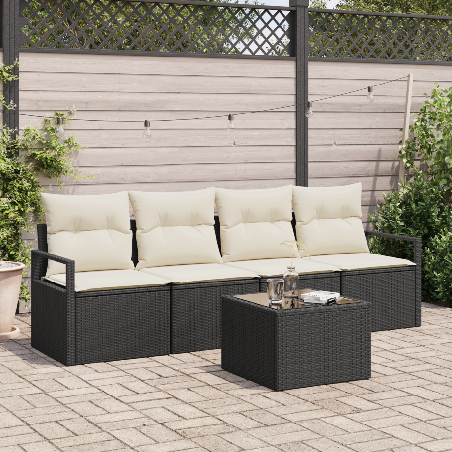 vidaXL Bankstel 5 pcs Zwart en Crème poly rattan afbeelding 1