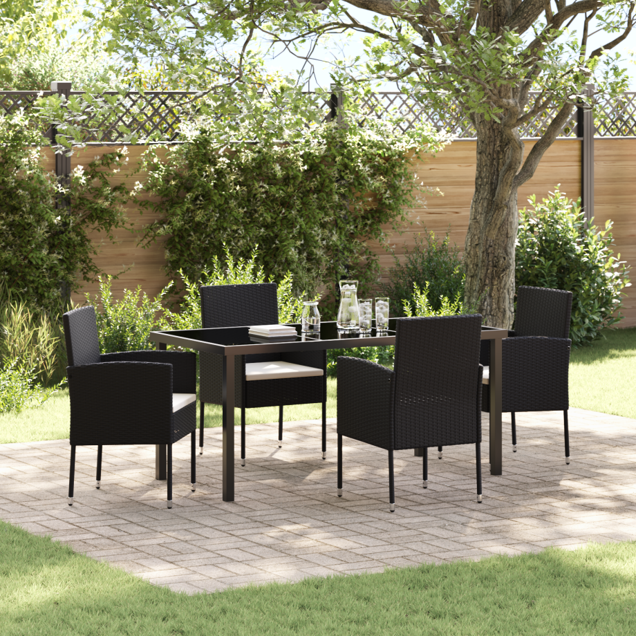 vidaXL 5-delige tuinset met kussens - zwart poly rattan vidaXL 5-delige tuinset met kussens - zwart poly rattan afbeelding 1