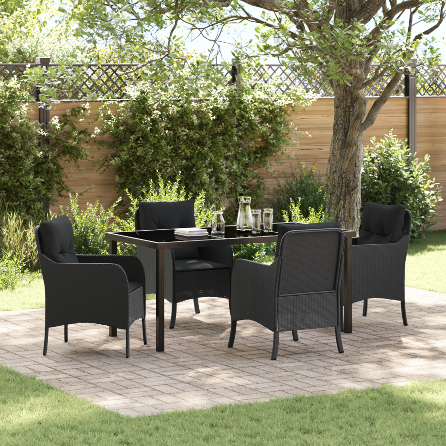 vidaXL 5-delige tuinset met kussens zwart poly rattan vidaXL 5-delige tuinset met kussens zwart poly rattan afbeelding 1