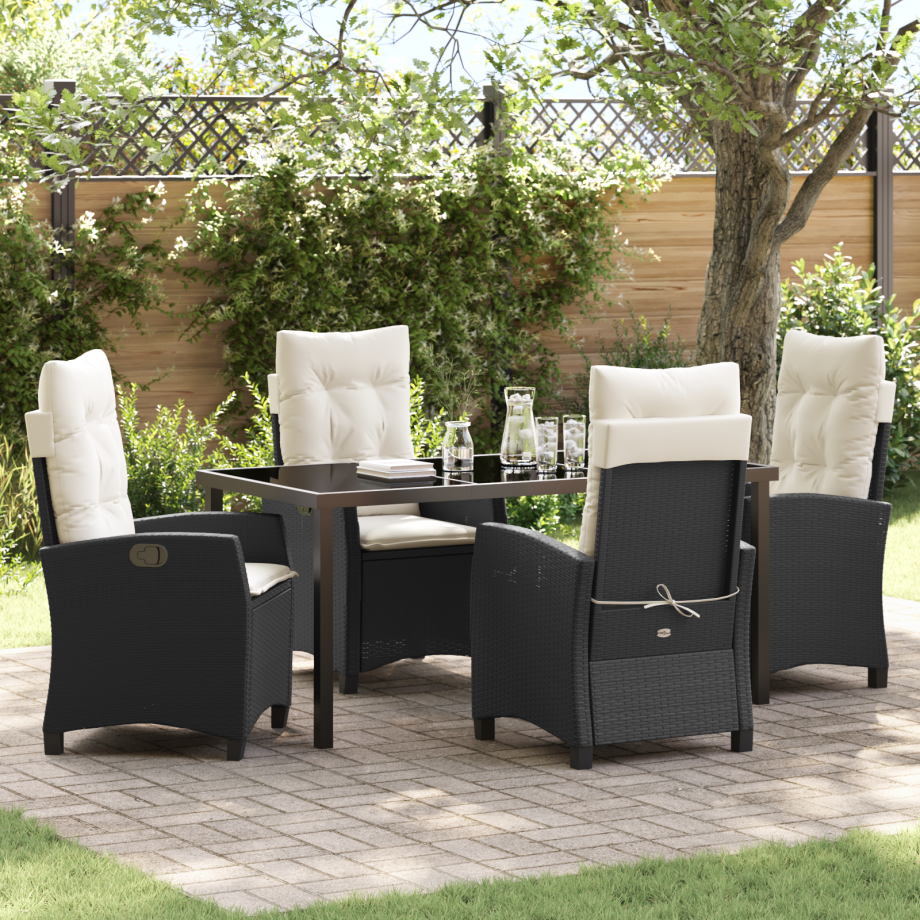 vidaXL 5-delige tuinset met kussens zwart poly rattan afbeelding 1