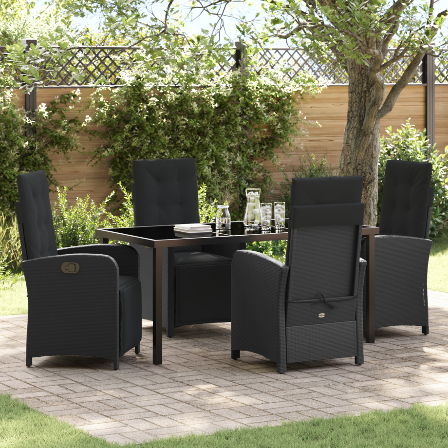 vidaXL 5-delige Tuinset met Kussens Zwart Poly Rattan afbeelding 1