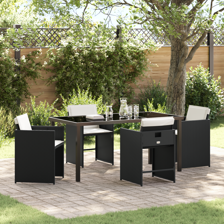 vidaXL 5-delige Tuinset met Kussens Zwart Poly Rattan afbeelding 1