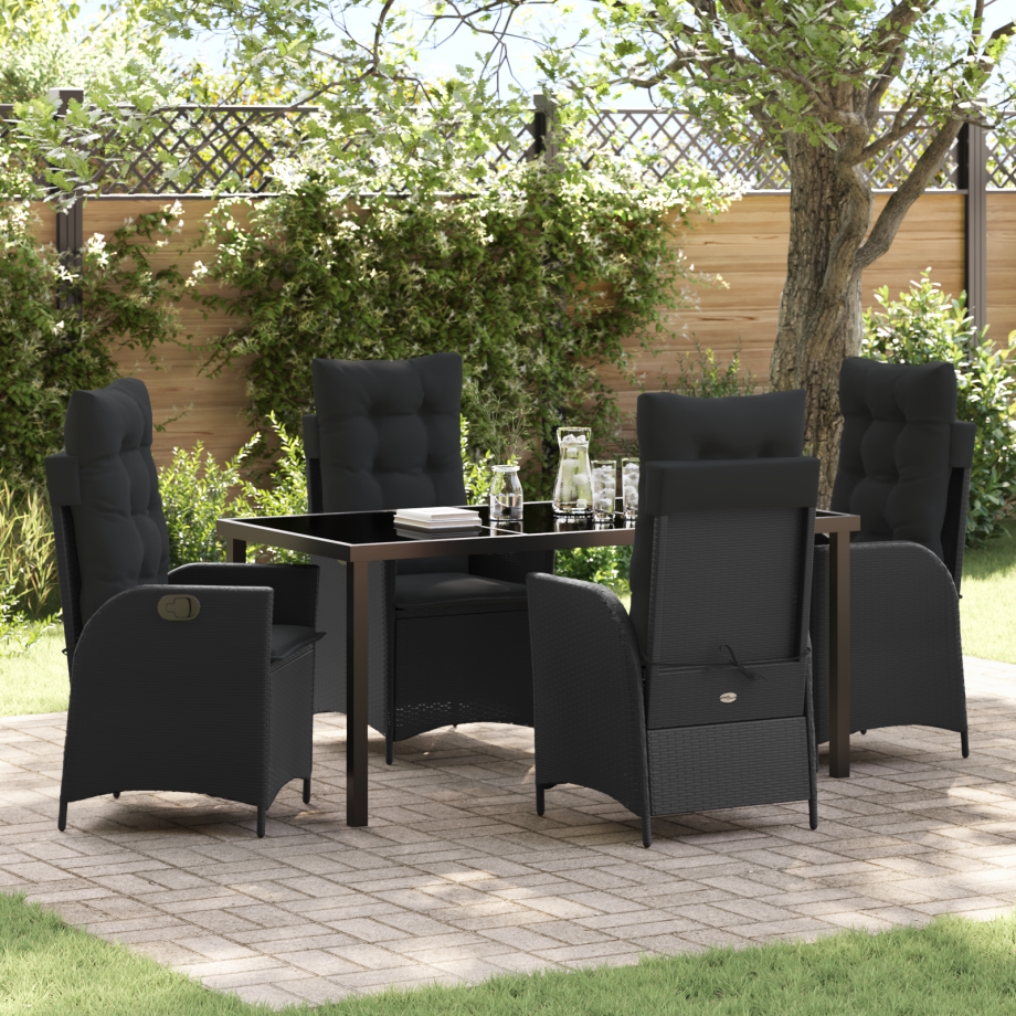 vidaXL 5-delige tuinset met kussens zwart poly riet afbeelding 1