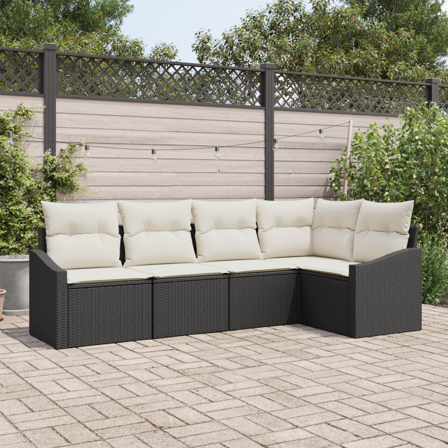 vidaXL Bankstel met kussen 5 pcs Zwart poly rattan afbeelding 1