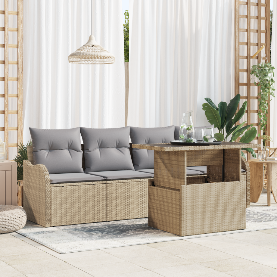 vidaXL Tuin Sofa Set met kussen met kussen 5 pcs Beige Poly Rattan afbeelding 1