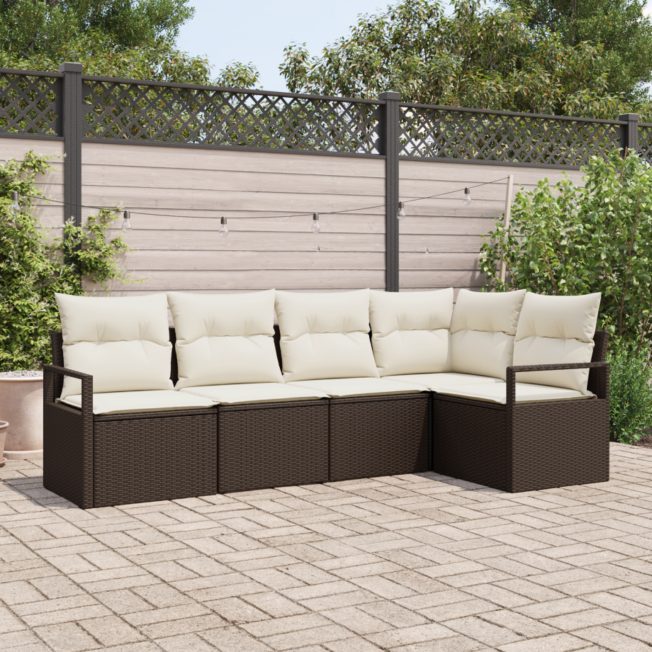 vidaXL Bankstel met kussen 5 pcs Bruin poly rattan afbeelding 1