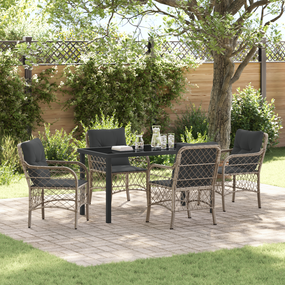vidaXL 5-delige tuintafel met kussens in lichtgrijs poly rattan afbeelding 1