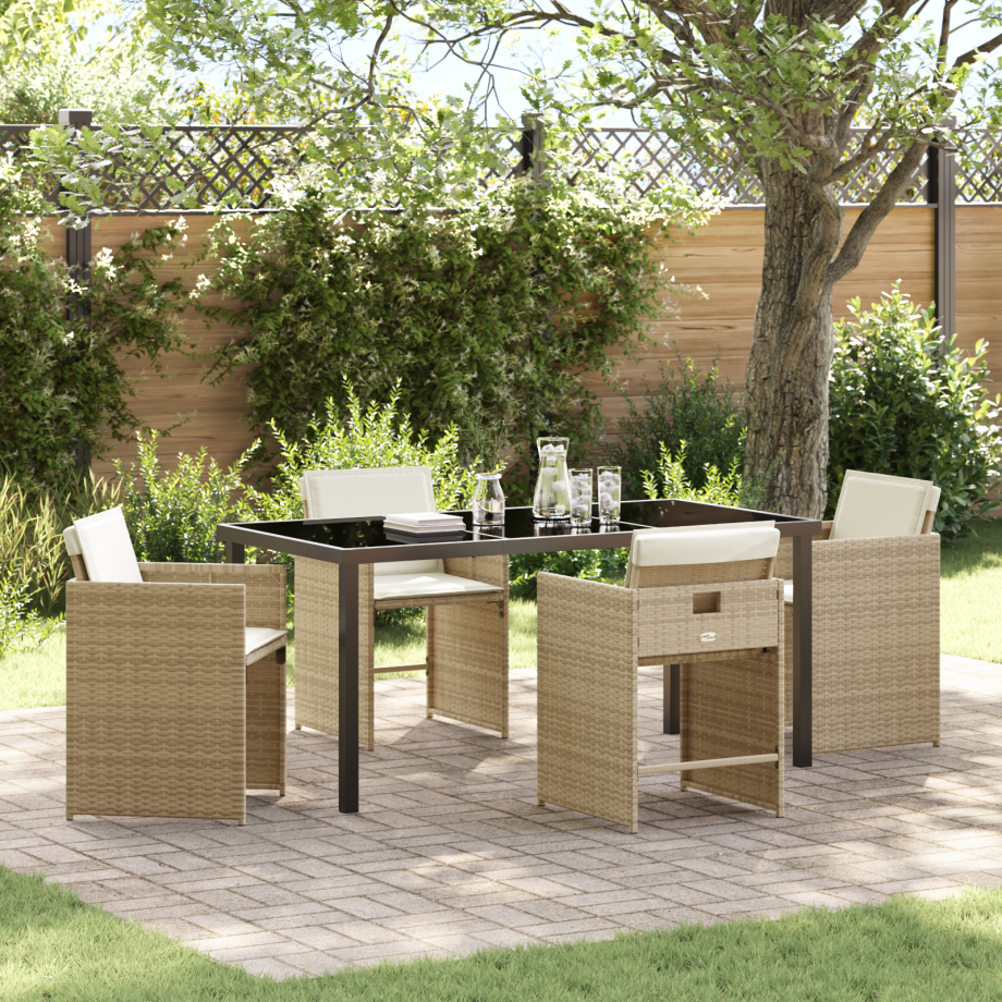 vidaXL 5-delige tuintafelset met kussens - Beige poly rattan afbeelding 1