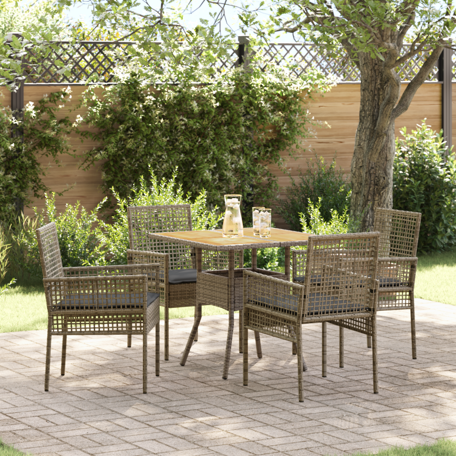 vidaXL 5-delige tuintafelset met kussens Grijs Poly Rattan afbeelding 1