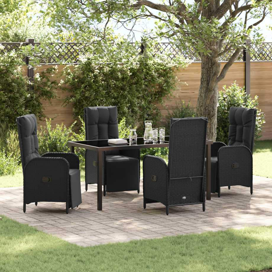vidaXL 5-delige tuintafelset met kussens, zwart poly rattan afbeelding 1