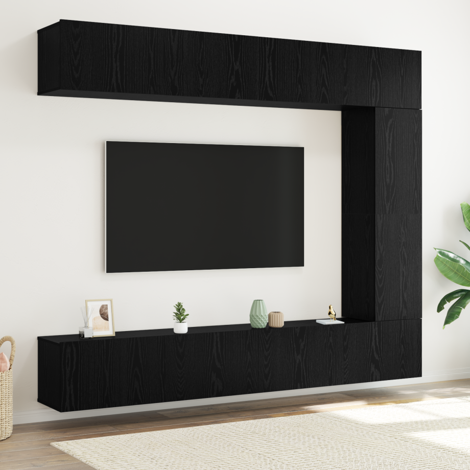 vidaXL Tv-meubelset Wandgemonteerd 5 pcs Zwart Eiken Bewerkt hout vidaXL Tv-meubelset Wandgemonteerd 5 pcs Zwart Eiken Bewerkt hout afbeelding 1