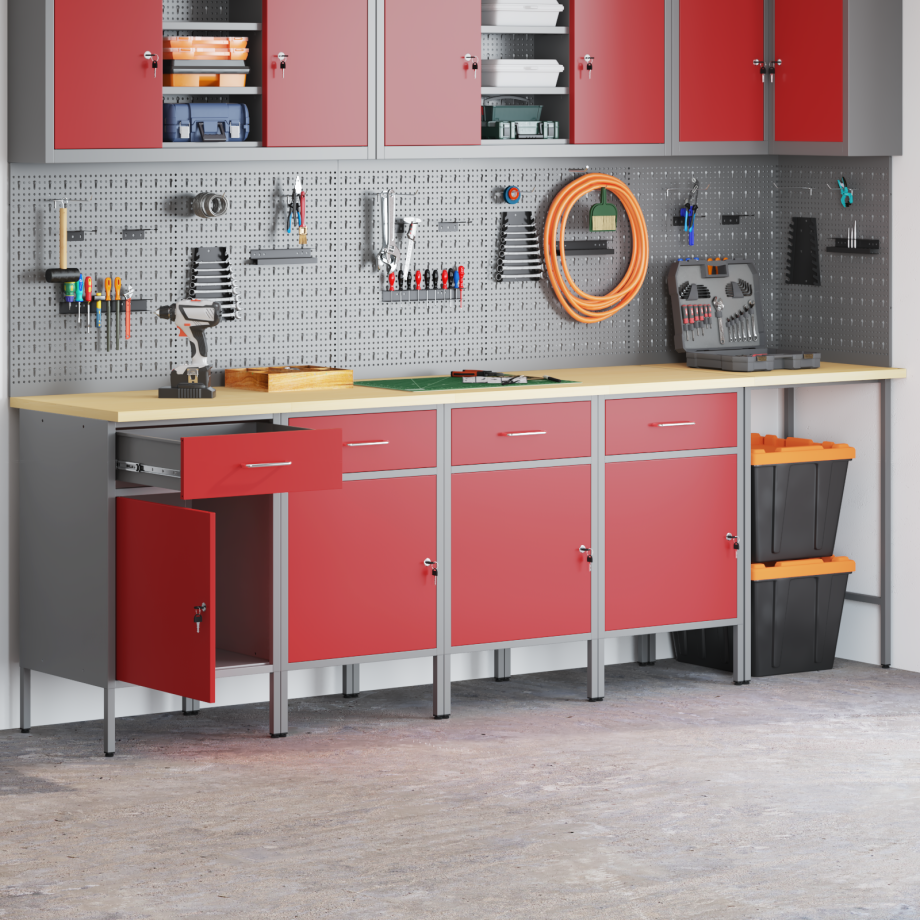 vidaXL 5-delige Werkkast en hoektafelset bewerkt hout rood afbeelding 1