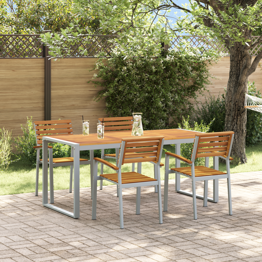 vidaXL 5-Piece Tuin Eetset Massief Hout Acacia en Metaal afbeelding 1
