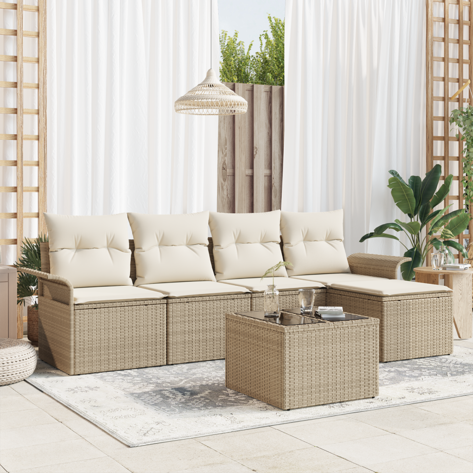 vidaXL 6-delige ligbed set met kussens bruin poly rattan afbeelding 1