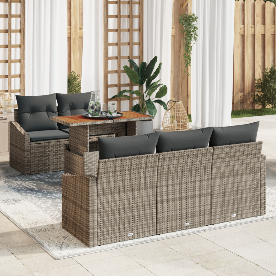 vidaXL 6-delige ligbed set met kussens grijs poly rattan afbeelding 1