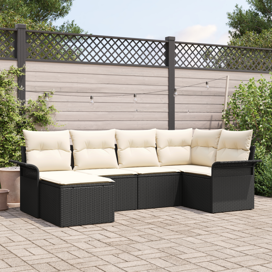 vidaXL Tuin Sofa Set met kussen 6 pcs Zwart poly rattan afbeelding 1