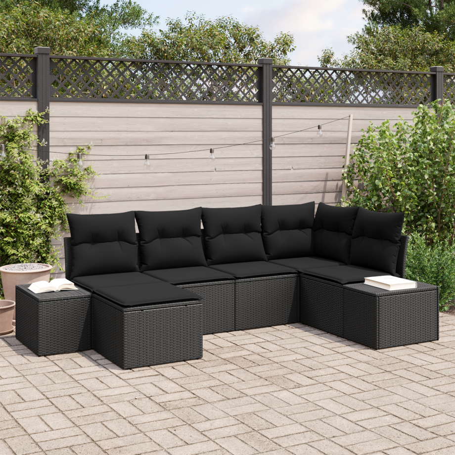 vidaXL Tuin Sofa Set met kussen met opslag 6 pcs Zwart poly rattan afbeelding 1