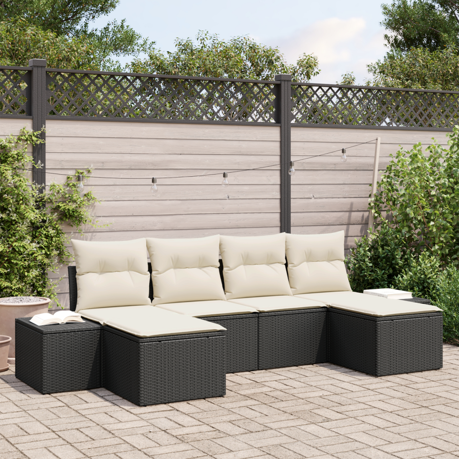 vidaXL Tuin Sofa Set met kussen 4 pcs Zwart en Crème poly rattan afbeelding 1