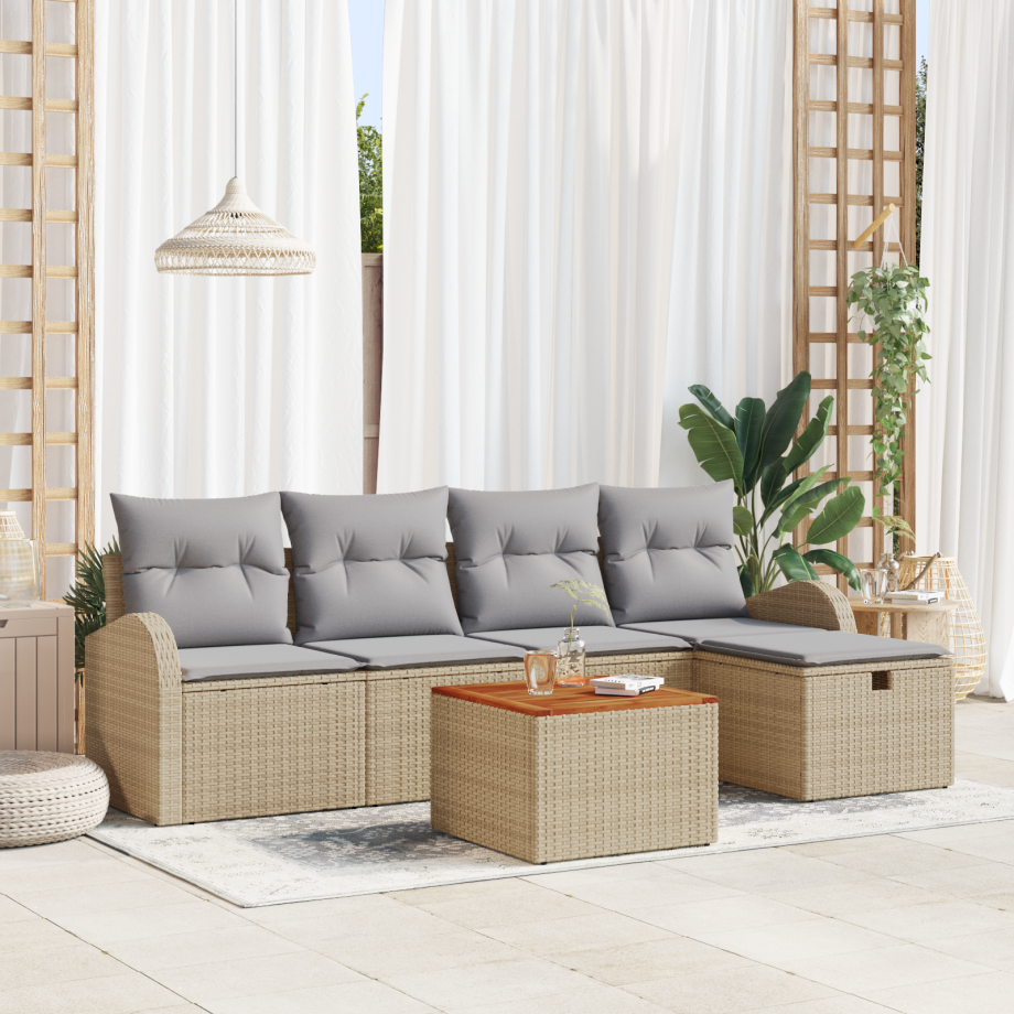 vidaXL 6-delige tuinset met kussens - Beige Poly Rattan afbeelding 1