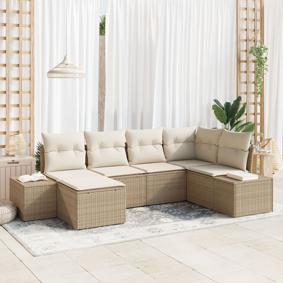 vidaXL Tuin Sofa Set met kussen 6 pcs Beige en Crème poly rattan vidaXL Tuin Sofa Set met kussen 6 pcs Beige en Crème poly rattan afbeelding 1