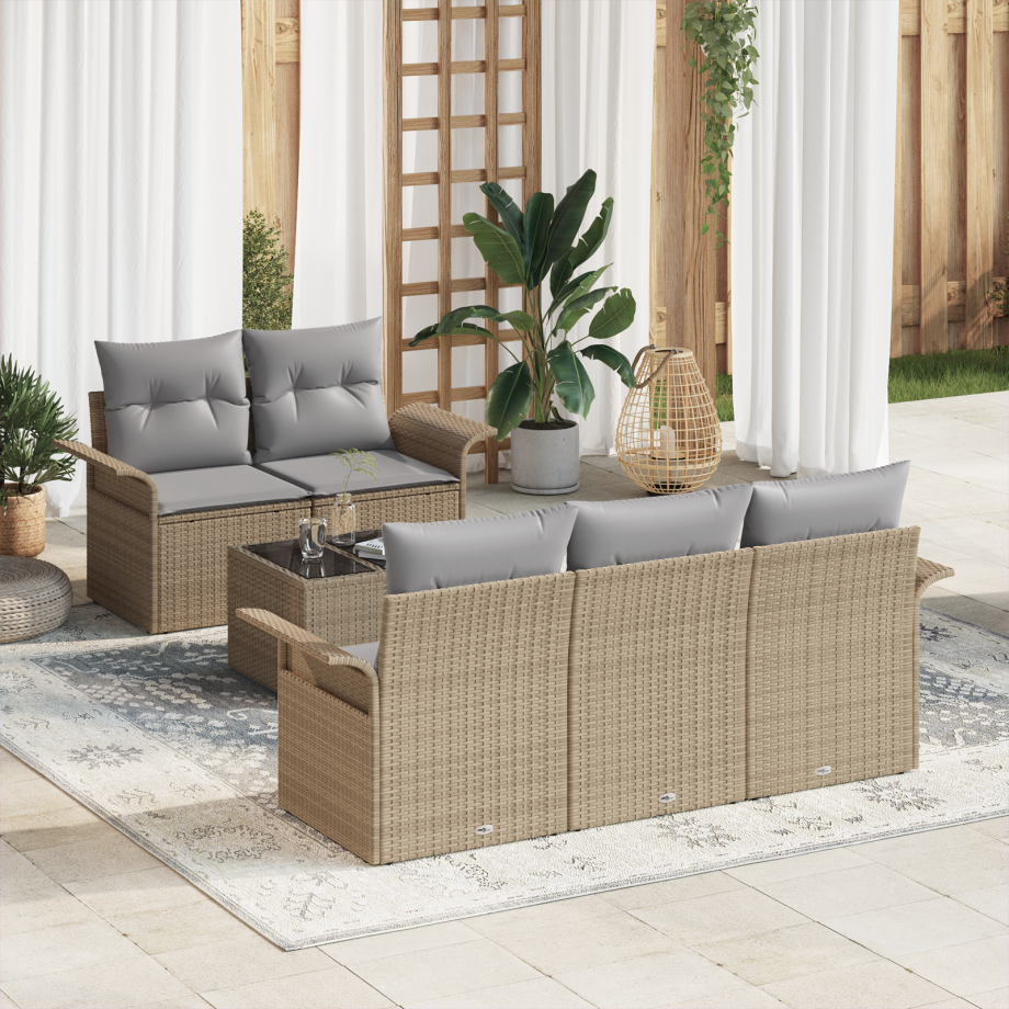 vidaXL Tuin Sofa Set met kussen 6 pcs Beige en Grijs 55 x 55 x 37 cm afbeelding 1