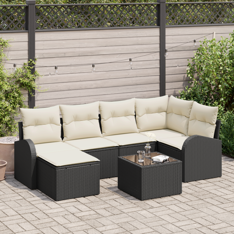 vidaXL Bankstel met kussen met opslag 7 pcs Zwart en Wit poly rattan vidaXL Bankstel met kussen met opslag 7 pcs Zwart en Wit poly rattan afbeelding 1
