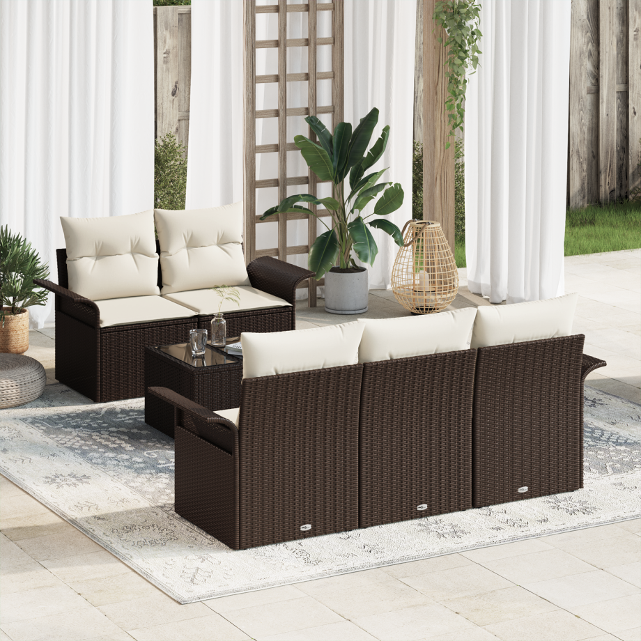 vidaXL Tuin Sofa Set met kussen 6 pcs Bruin en Crème 55 x 55 x 37 cm afbeelding 1