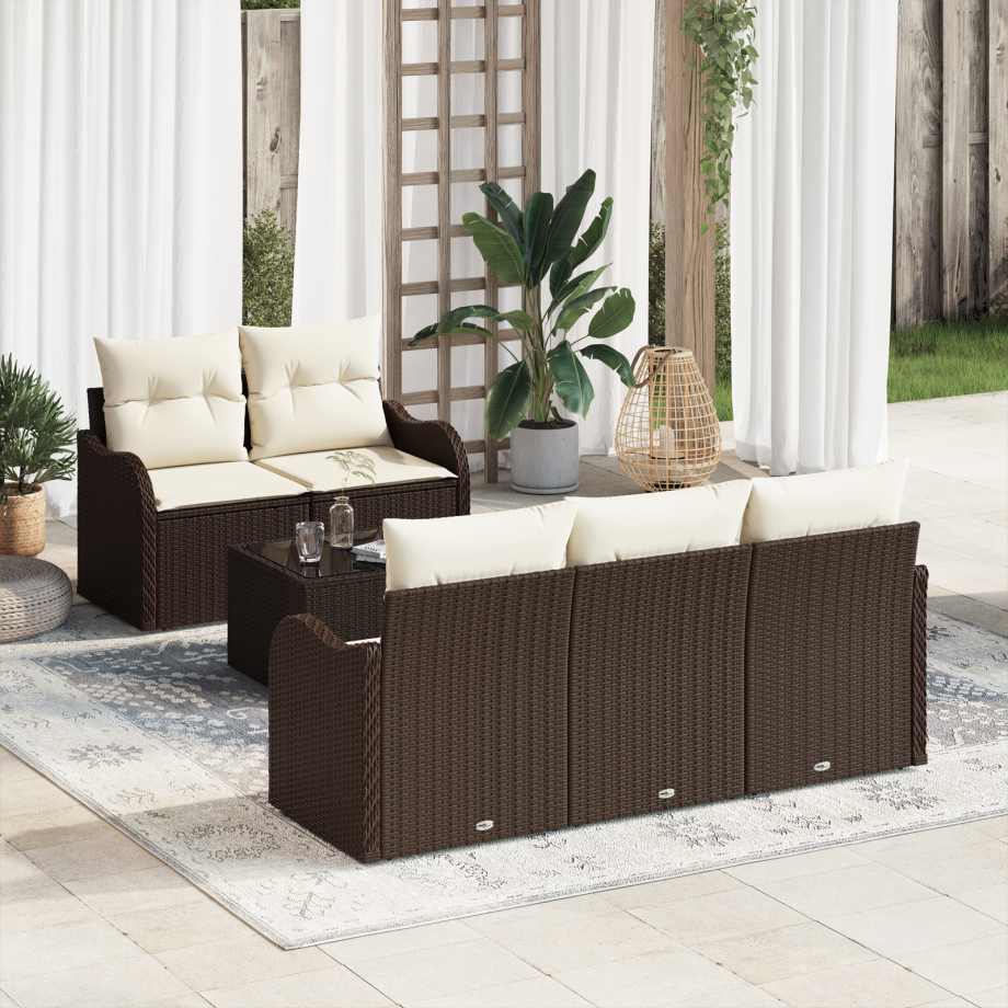 vidaXL Tuin Sofa Set 6 pcs Bruin en Crème Poly rattan, staal en glas afbeelding 1